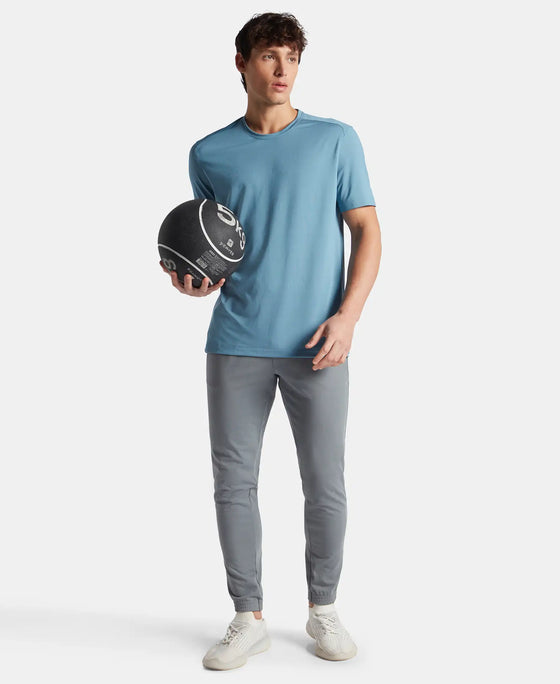 Recycled Microfiber Elastane Stretch Fabric Round Neck Half Sleeve Breathable Mesh T-Shirt - Provincial Blue