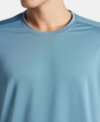 Recycled Microfiber Elastane Stretch Fabric Round Neck Half Sleeve Breathable Mesh T-Shirt - Provincial Blue
