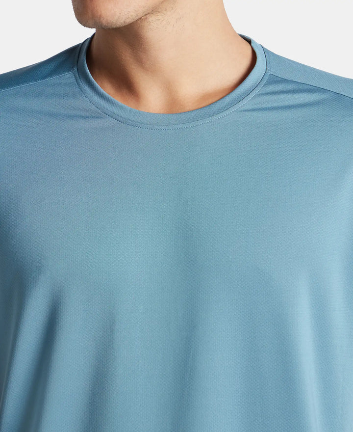 Recycled Microfiber Elastane Stretch Fabric Round Neck Half Sleeve Breathable Mesh T-Shirt - Provincial Blue