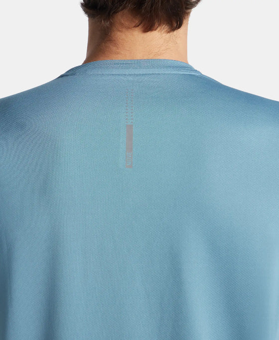 Recycled Microfiber Elastane Stretch Fabric Round Neck Half Sleeve Breathable Mesh T-Shirt - Provincial Blue