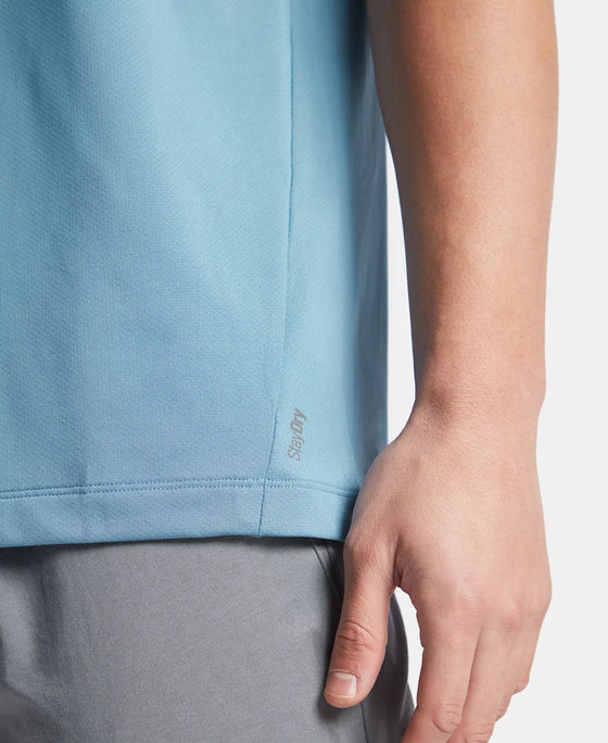 Recycled Microfiber Elastane Stretch Fabric Round Neck Half Sleeve Breathable Mesh T-Shirt - Provincial Blue