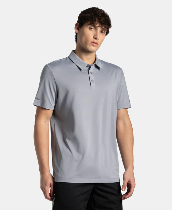 Recycled Microfiber Elastane Stretch Half Sleeve Polo T-Shirt with Breathable Mesh - Grey