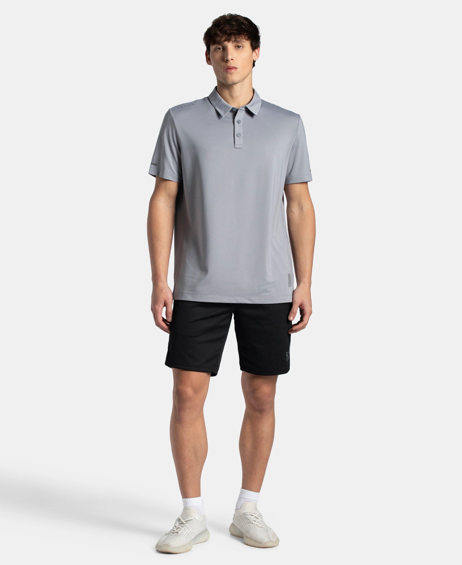 Recycled Microfiber Elastane Stretch Half Sleeve Polo T-Shirt with Breathable Mesh - Grey