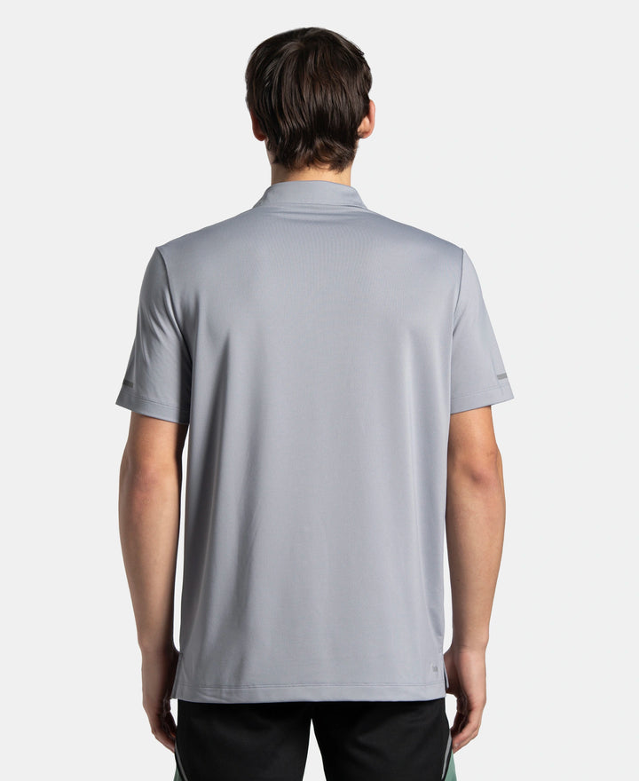 Recycled Microfiber Elastane Stretch Half Sleeve Polo T-Shirt with Breathable Mesh - Grey
