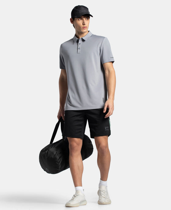 Recycled Microfiber Elastane Stretch Half Sleeve Polo T-Shirt with Breathable Mesh - Grey