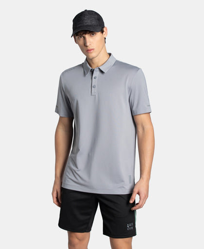 Recycled Microfiber Elastane Stretch Half Sleeve Polo T-Shirt with Breathable Mesh - Grey