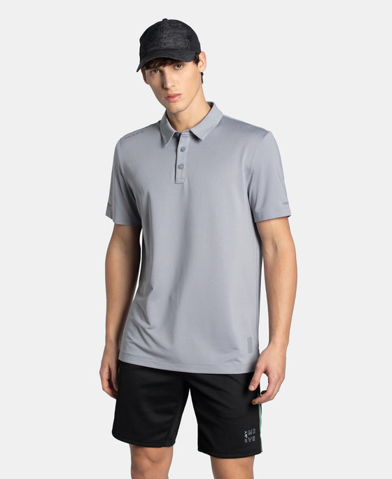 Recycled Microfiber Elastane Stretch Half Sleeve Polo T-Shirt with Breathable Mesh - Grey