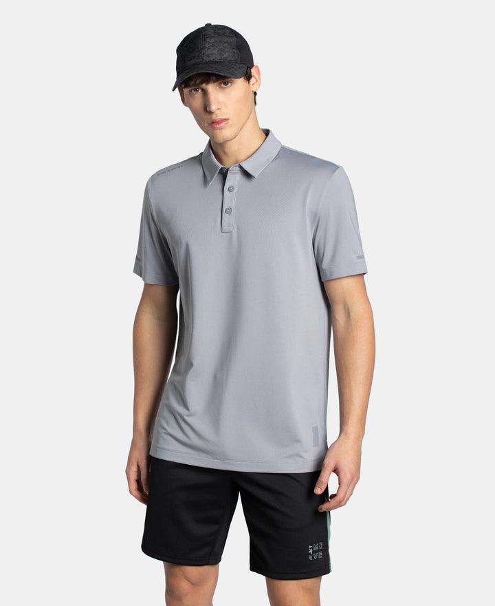 Recycled Microfiber Elastane Stretch Half Sleeve Polo T-Shirt with Breathable Mesh - Grey