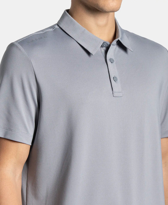 Recycled Microfiber Elastane Stretch Half Sleeve Polo T-Shirt with Breathable Mesh - Grey