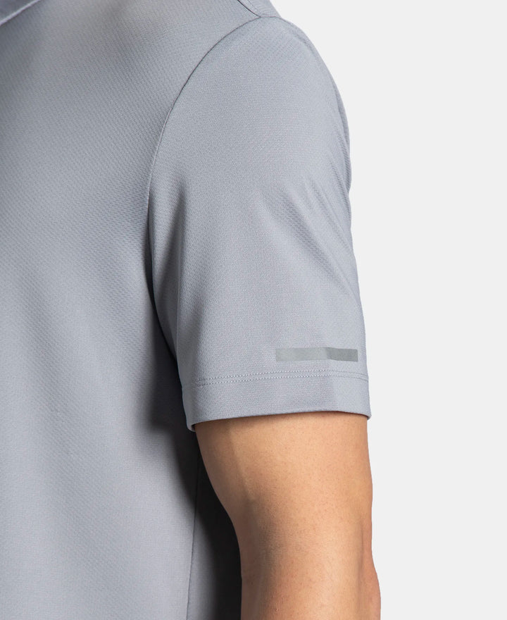 Recycled Microfiber Elastane Stretch Half Sleeve Polo T-Shirt with Breathable Mesh - Grey