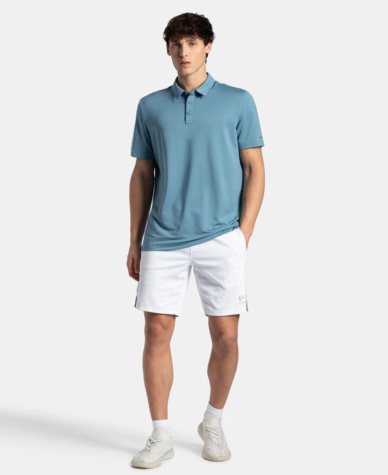Recycled Microfiber Elastane Stretch Half Sleeve Polo T-Shirt with Breathable Mesh - Provincial Blue