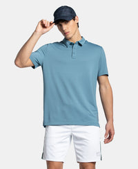 Recycled Microfiber Elastane Stretch Half Sleeve Polo T-Shirt with Breathable Mesh - Provincial Blue
