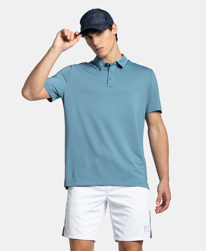 Recycled Microfiber Elastane Stretch Half Sleeve Polo T-Shirt with Breathable Mesh - Provincial Blue