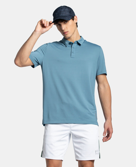 Recycled Microfiber Elastane Stretch Half Sleeve Polo T-Shirt with Breathable Mesh - Provincial Blue