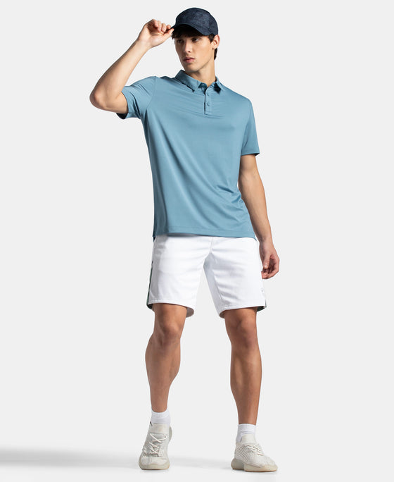 Recycled Microfiber Elastane Stretch Half Sleeve Polo T-Shirt with Breathable Mesh - Provincial Blue