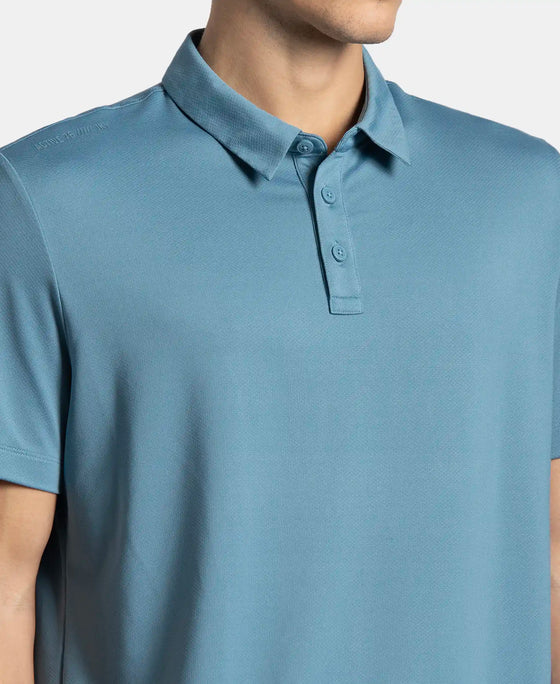 Recycled Microfiber Elastane Stretch Half Sleeve Polo T-Shirt with Breathable Mesh - Provincial Blue