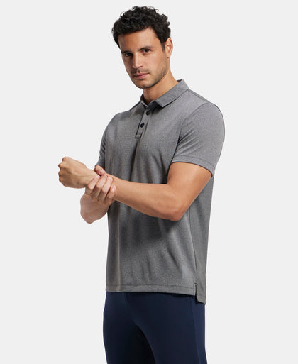 Recycled Microfiber Elastane Stretch Half Sleeve Polo T-Shirt with Breathable Mesh - Black