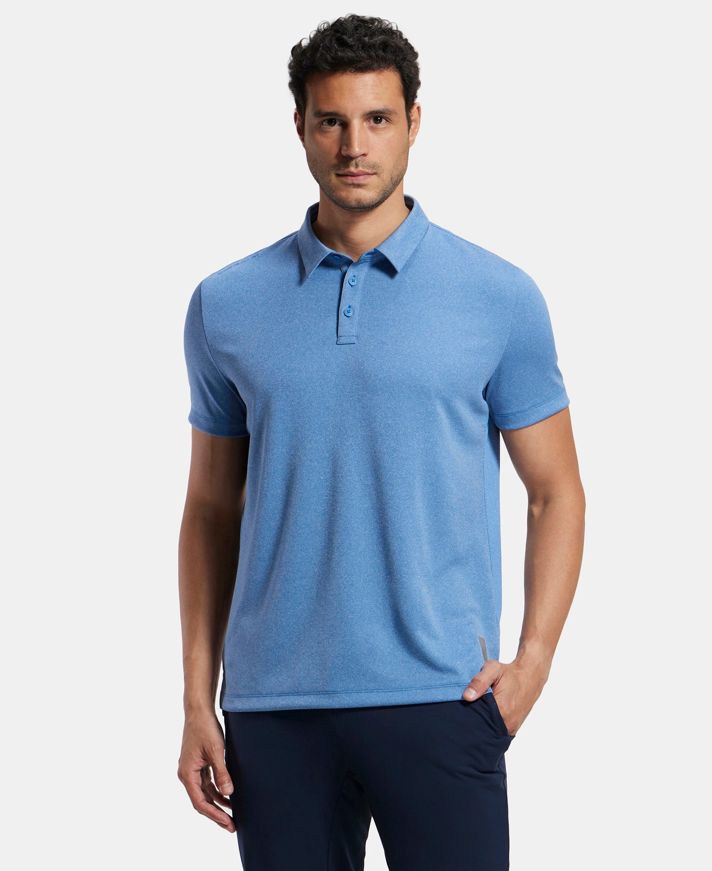 Recycled Microfiber Elastane Stretch Half Sleeve Polo T-Shirt with Breathable Mesh - Move Blue