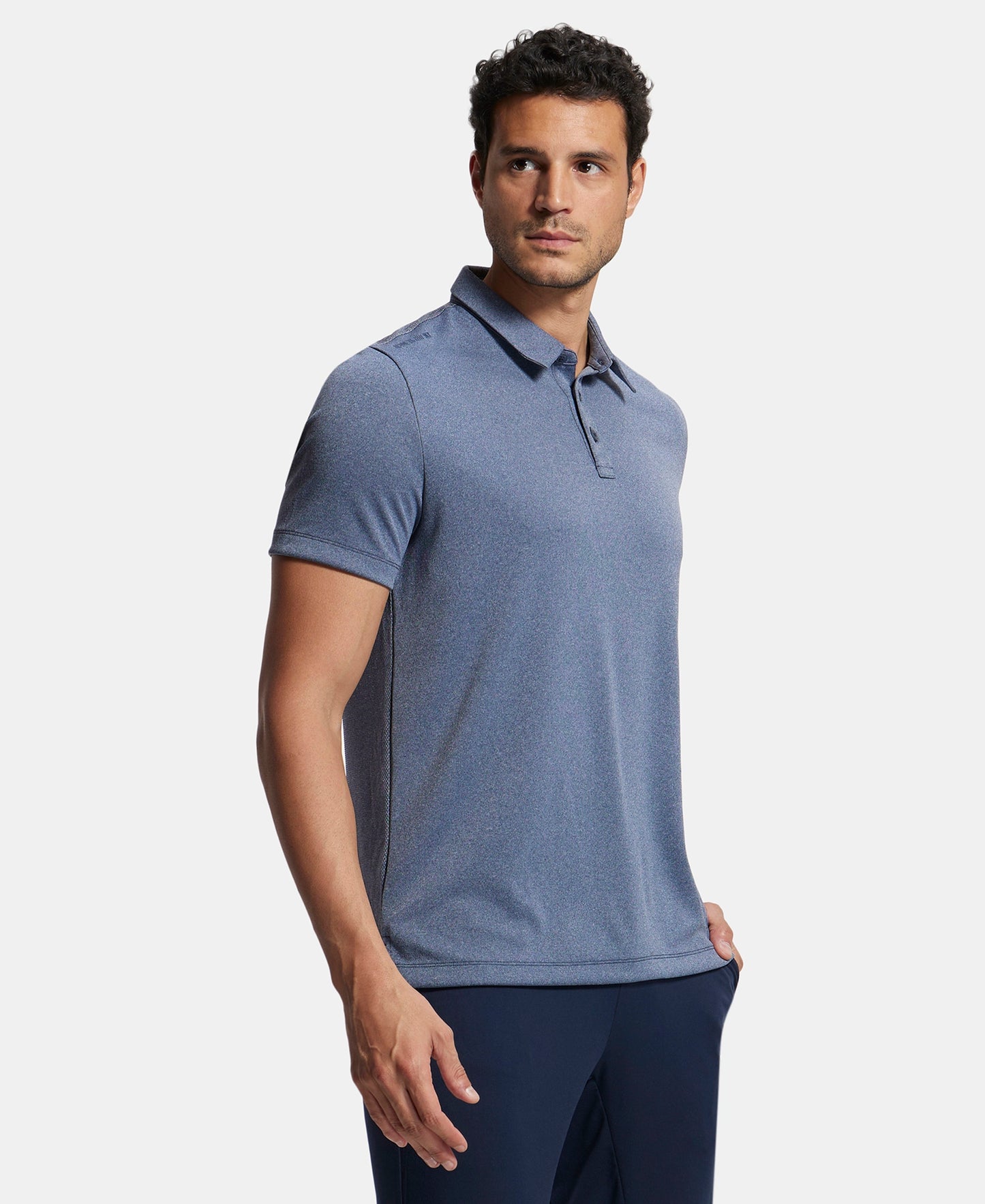 Recycled Microfiber Elastane Stretch Half Sleeve Polo T-Shirt with Breathable Mesh - Navy