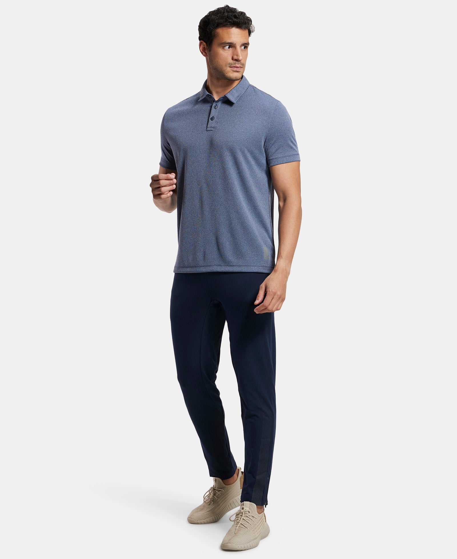 Recycled Microfiber Elastane Stretch Half Sleeve Polo T-Shirt with Breathable Mesh - Navy