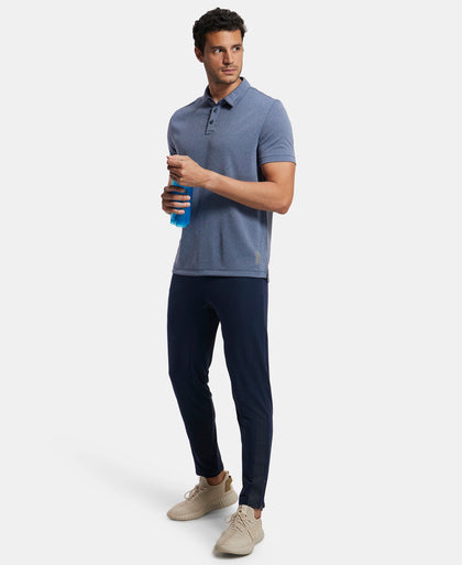 Recycled Microfiber Elastane Stretch Half Sleeve Polo T-Shirt with Breathable Mesh - Navy