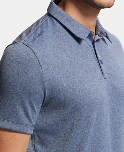 Recycled Microfiber Elastane Stretch Half Sleeve Polo T-Shirt with Breathable Mesh - Navy