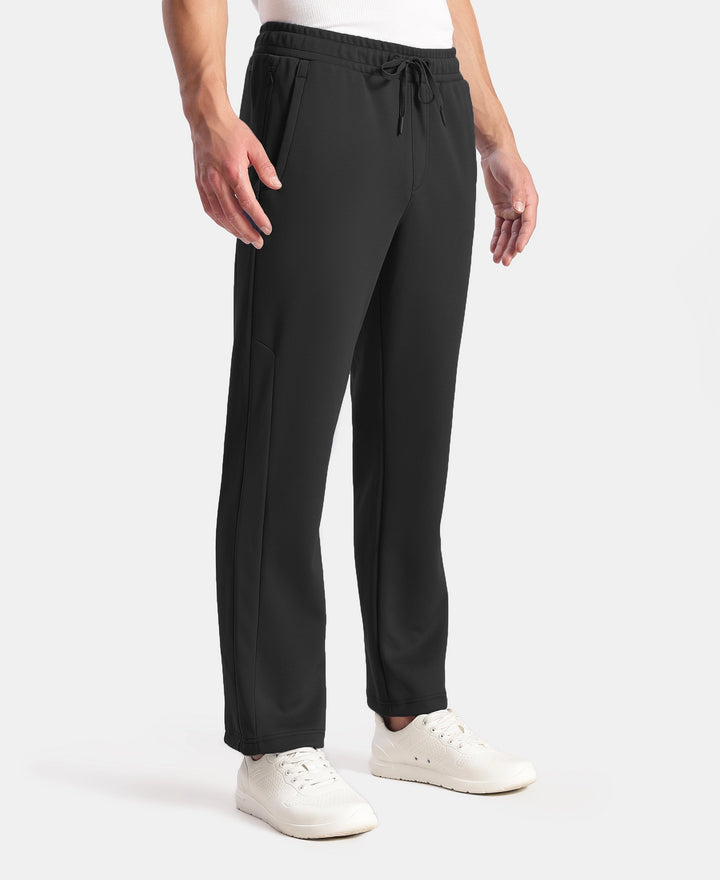 Microfiber Fabric Slimfit Trackpant with Zipper Pockets and StayFresh Treatment - Black