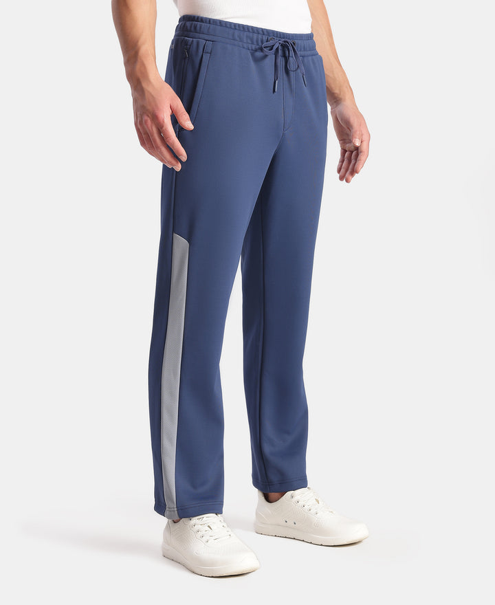 Microfiber Fabric Slimfit Trackpant with Zipper Pockets and StayFresh Treatment - Navy & Grey