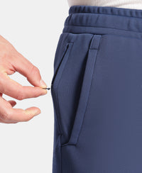 Microfiber Fabric Slimfit Trackpant with Zipper Pockets and StayFresh Treatment - Navy & Grey