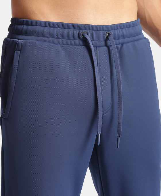 Microfiber Fabric Slimfit Trackpant with Zipper Pockets and StayFresh Treatment - Navy & Grey
