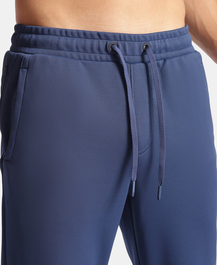 Microfiber Fabric Slimfit Trackpant with Zipper Pockets and StayFresh Treatment - Navy & Grey