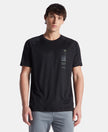 Lightweight Microfiber Round Neck Half Sleeve Printed T-Shirt with Breathable Mesh - Black