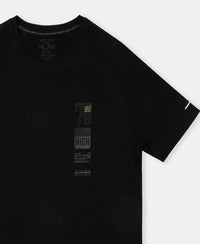 Lightweight Microfiber Round Neck Half Sleeve Printed T-Shirt with Breathable Mesh - Black