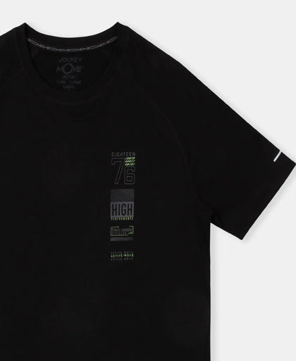 Lightweight Microfiber Solid Round Neck Half Sleeve Printed T-Shirt with Breathable Mesh - Black