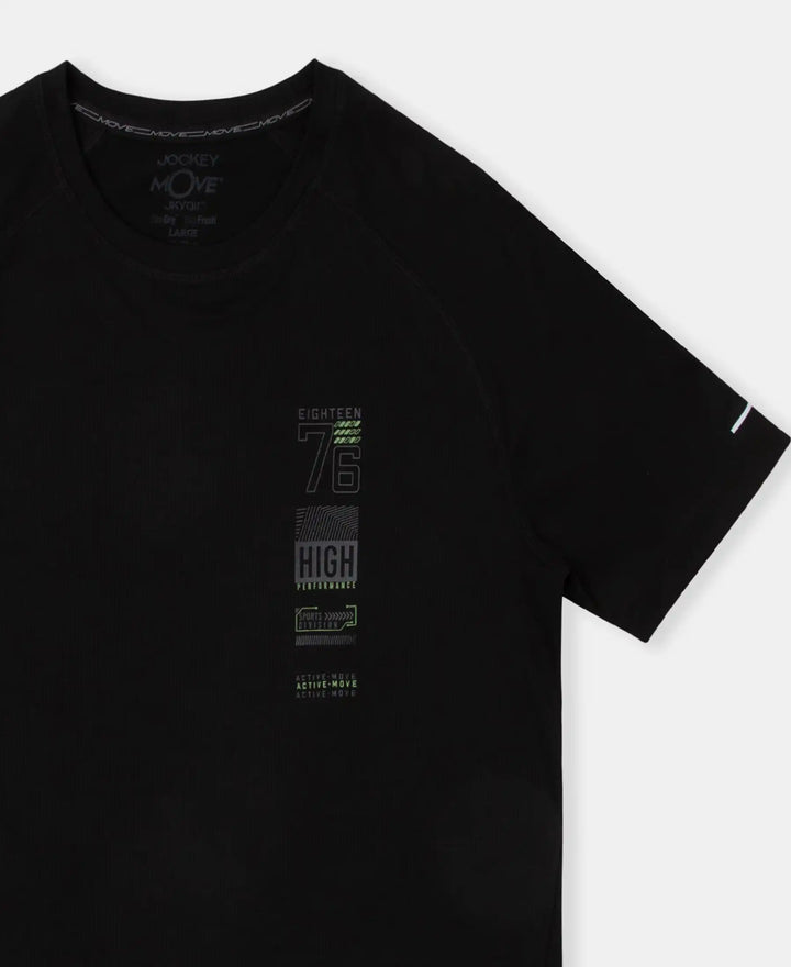 Lightweight Microfiber Round Neck Half Sleeve Printed T-Shirt with Breathable Mesh - Black