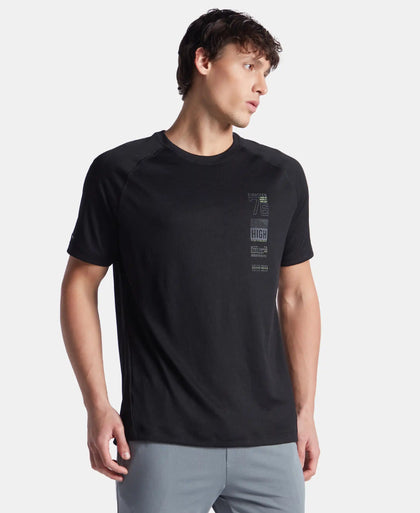 Lightweight Microfiber Solid Round Neck Half Sleeve Printed T-Shirt with Breathable Mesh - Black