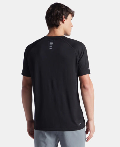 Lightweight Microfiber Solid Round Neck Half Sleeve Printed T-Shirt with Breathable Mesh - Black