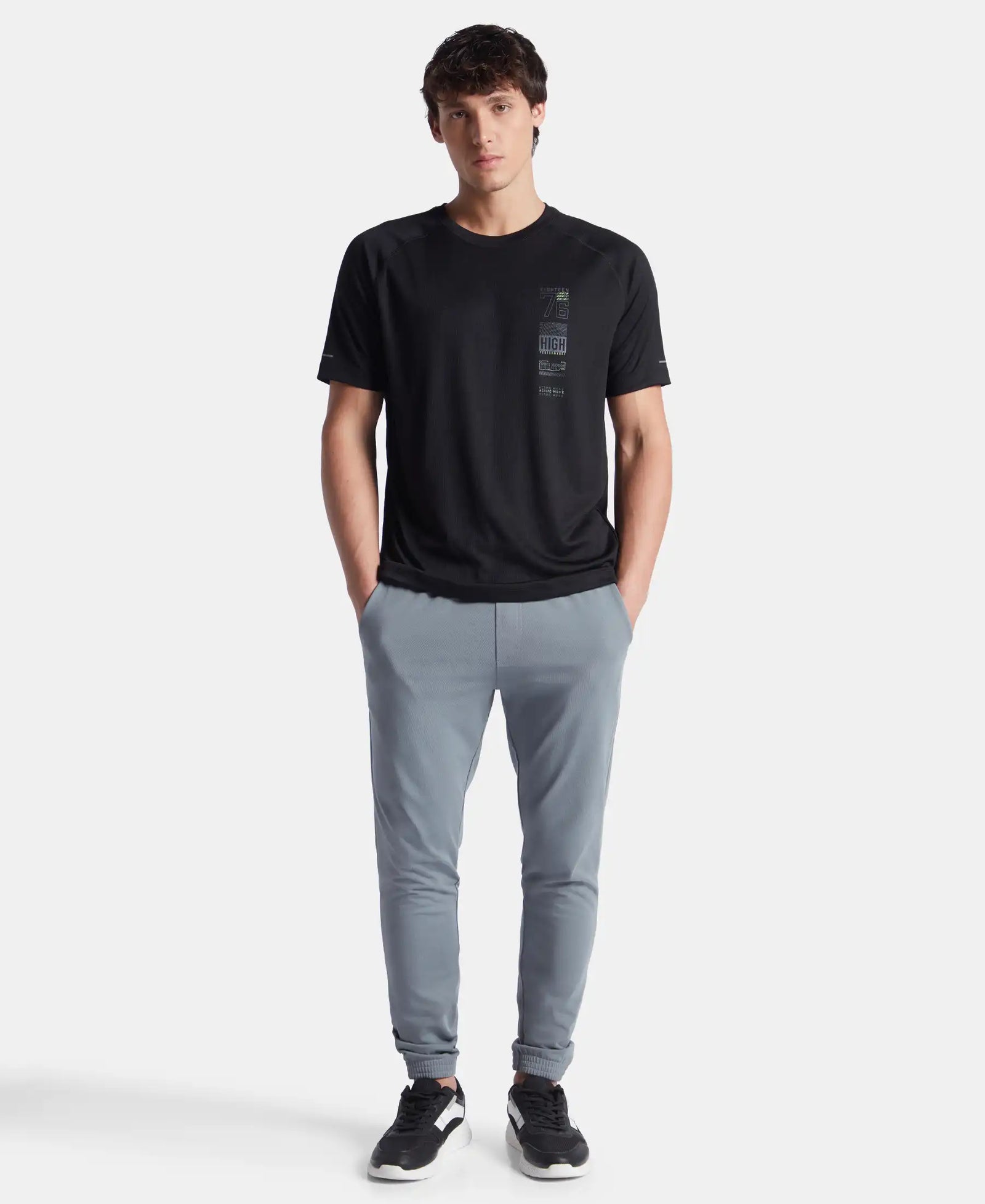 Lightweight Microfiber Round Neck Half Sleeve Printed T-Shirt with Breathable Mesh - Black