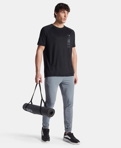 Lightweight Microfiber Solid Round Neck Half Sleeve Printed T-Shirt with Breathable Mesh - Black
