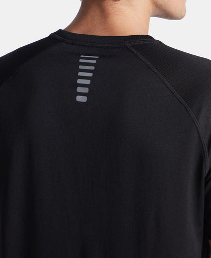 Lightweight Microfiber Solid Round Neck Half Sleeve Printed T-Shirt with Breathable Mesh - Black