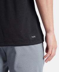 Lightweight Microfiber Round Neck Half Sleeve Printed T-Shirt with Breathable Mesh - Black