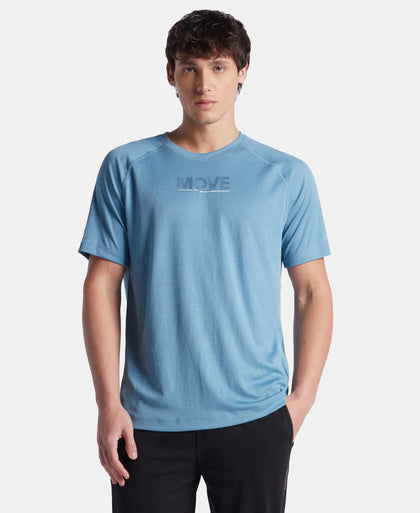Lightweight Microfiber Solid Round Neck Half Sleeve Printed T-Shirt with Breathable Mesh - Provincial Blue