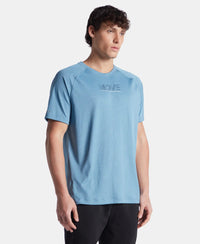 Lightweight Microfiber Round Neck Half Sleeve Printed T-Shirt with Breathable Mesh - Provincial Blue