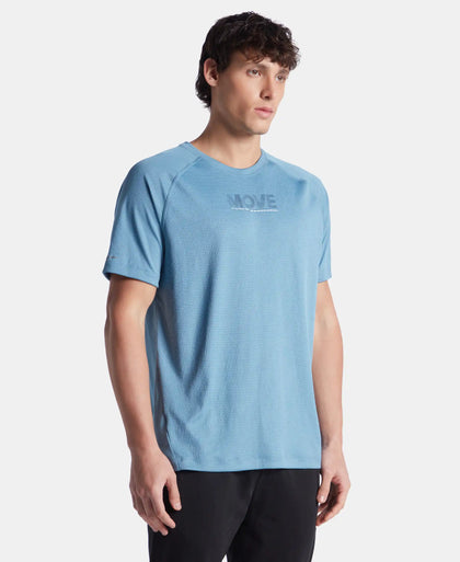 Lightweight Microfiber Solid Round Neck Half Sleeve Printed T-Shirt with Breathable Mesh - Provincial Blue