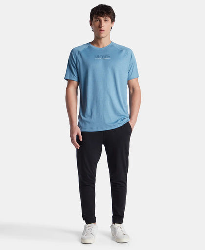 Lightweight Microfiber Solid Round Neck Half Sleeve Printed T-Shirt with Breathable Mesh - Provincial Blue