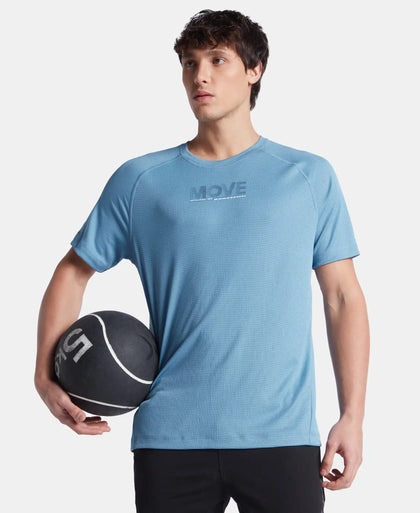 Lightweight Microfiber Solid Round Neck Half Sleeve Printed T-Shirt with Breathable Mesh - Provincial Blue