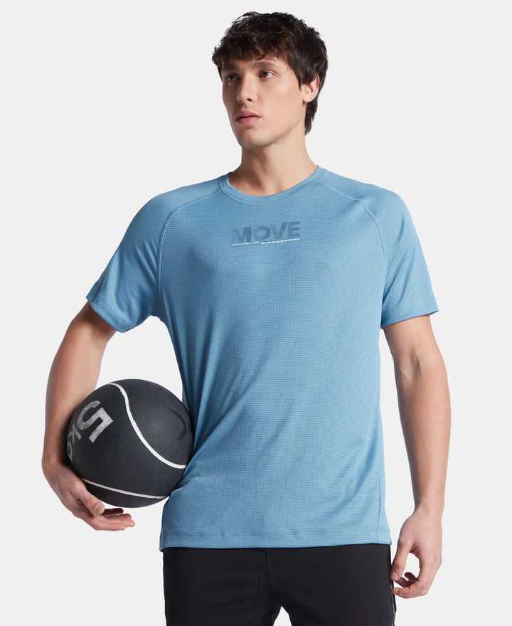 Lightweight Microfiber Round Neck Half Sleeve Printed T-Shirt with Breathable Mesh - Provincial Blue