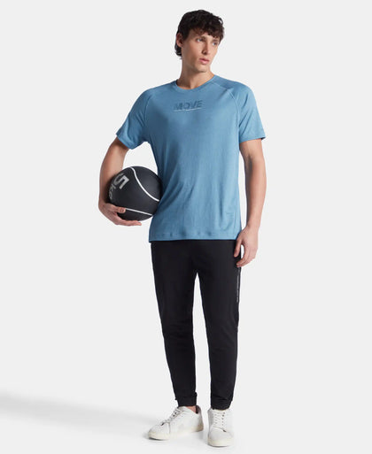 Lightweight Microfiber Solid Round Neck Half Sleeve Printed T-Shirt with Breathable Mesh - Provincial Blue