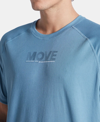 Lightweight Microfiber Solid Round Neck Half Sleeve Printed T-Shirt with Breathable Mesh - Provincial Blue
