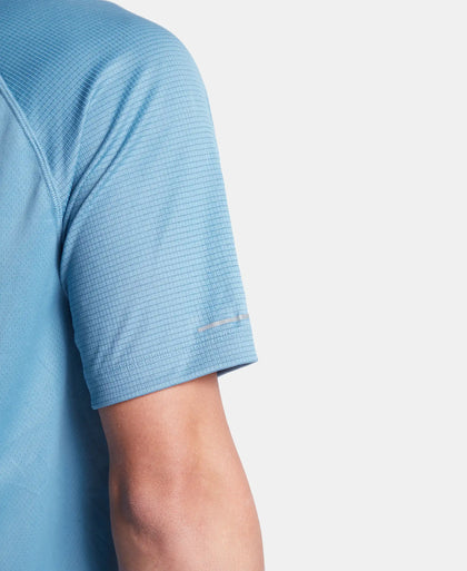Lightweight Microfiber Solid Round Neck Half Sleeve Printed T-Shirt with Breathable Mesh - Provincial Blue